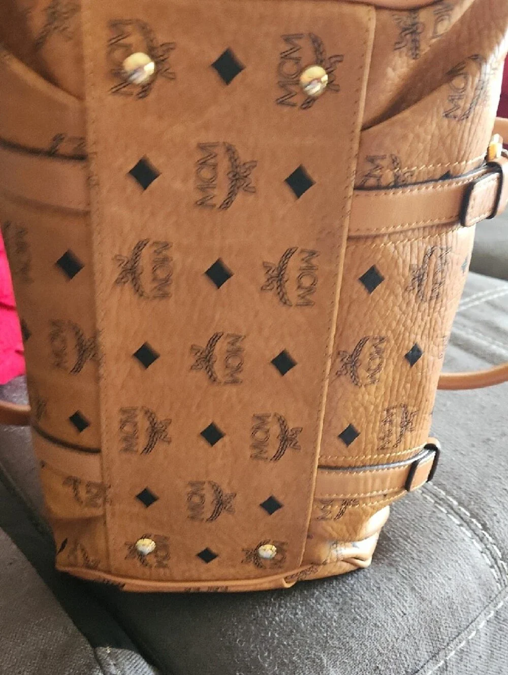 MCM Cognac Logo Visetos Satchel with Gold Hardware - Picture 9 of 15